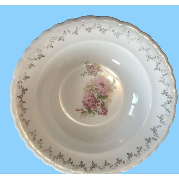 Carrollton Pottery Cabbage Rose Serving Bowl Pink White Farmhouse Grannycore - Picture 1 of 11